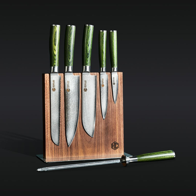 Damascus Steel Knife Set, 7-pc (Green)